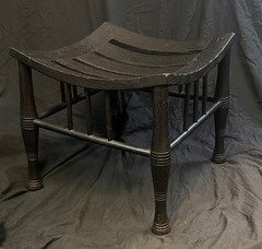Egyptian Revival Liberty Style Ebonized Oak Thebes Stool. Fine Original Finish. 